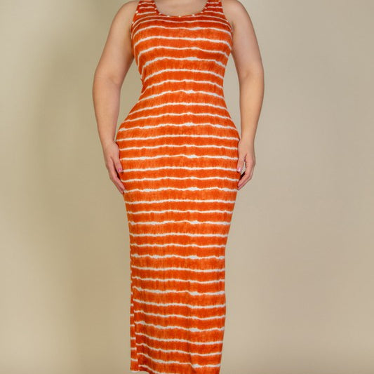 Curvy Line- Tie Dye Printed Tank Bodycon Maxi Dress