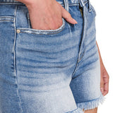 Mid Rise Raw Frayed Hem Denim Shorts