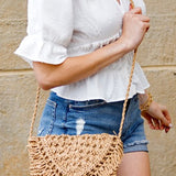 Sofia Foldover Straw Crossbody Bag