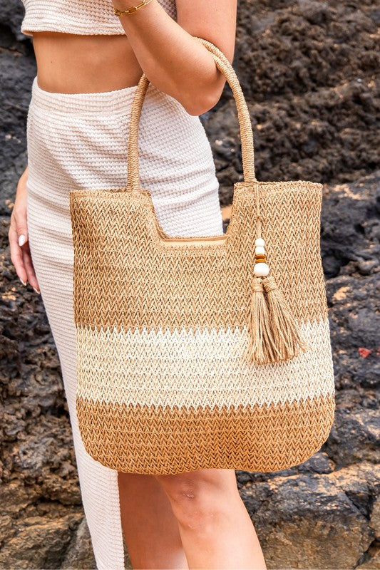 Two-Tone Straw Tote