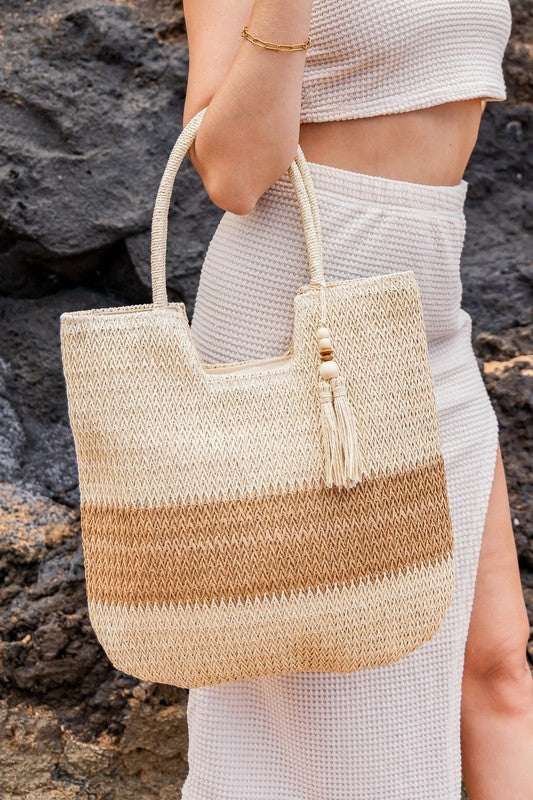 Two-Tone Straw Tote