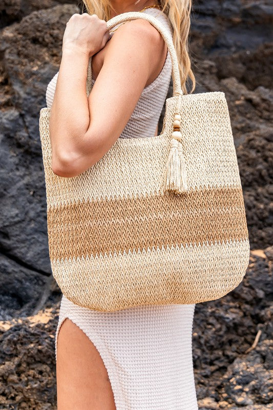 Two-Tone Straw Tote