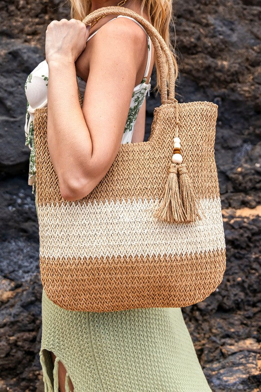 Two-Tone Straw Tote