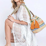 Mix Color Tassel Boho Swing Bucket Bag