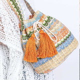 Mix Color Tassel Boho Swing Bucket Bag