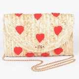 Heart Pattern Straw Convertible Clutch Bag