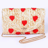 Heart Pattern Straw Convertible Clutch Bag