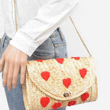 Heart Pattern Straw Convertible Clutch Bag