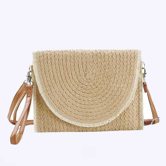 Solid Color Straw Convertible Swing Clutch Bag