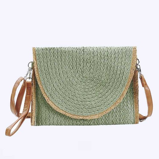 Solid Color Straw Convertible Swing Clutch Bag