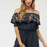 Floral Embroidered Off Shoulder Romper