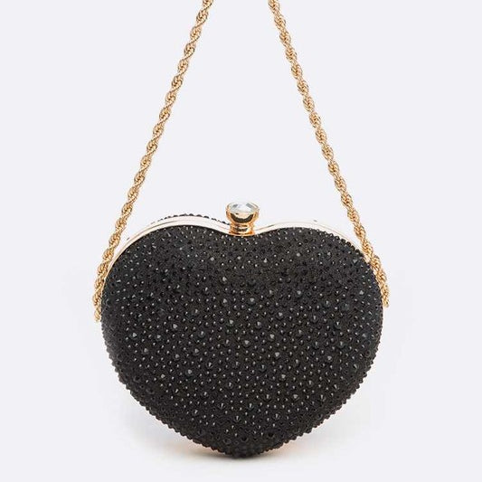 Rhinestone Pave Heart Shape Convertible Clutch