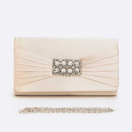 Crystal Accent Satin Pleated Clutch Bag