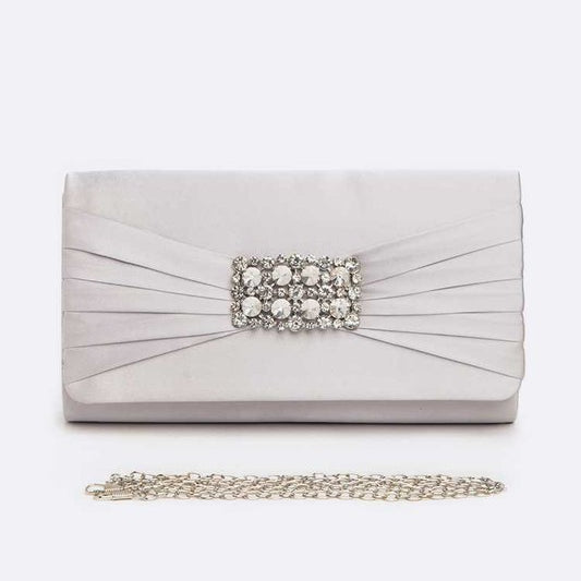 Crystal Accent Satin Pleated Clutch Bag