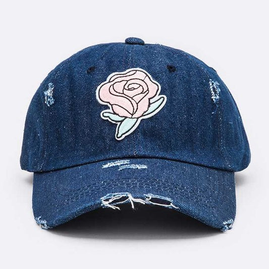 Rose Patch Distressed Denim Cap