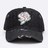 Rose Patch Distressed Denim Cap