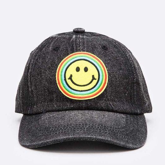 Rainbow Smiley Face Denim Cap