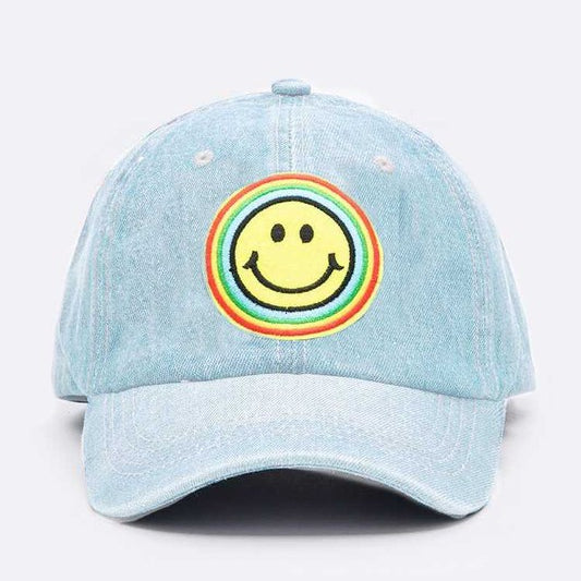 Rainbow Smiley Face Denim Cap