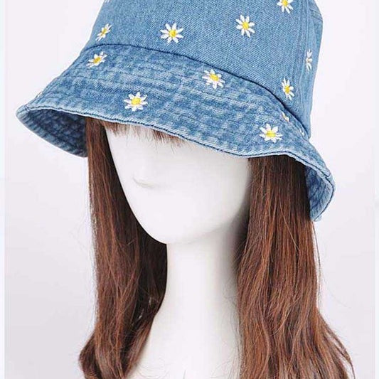 Flowre Embroidered Denim Bucket Hat