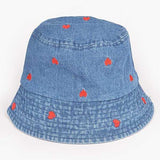 Heart Embroidered Denim Bucket Hat