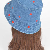 Heart Embroidered Denim Bucket Hat