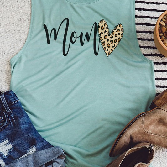 Mother's Day Mom Script Leopard Heart Tank Top