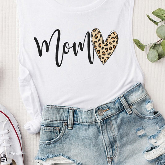 Mother's Day Mom Script Leopard Heart Tank Top