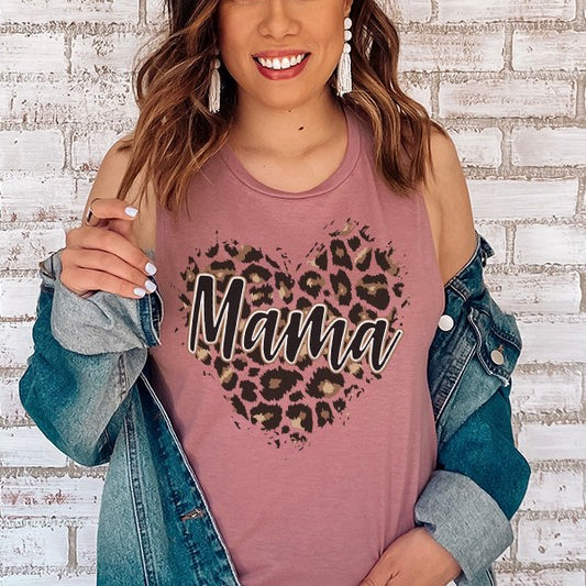 Mama Leopard Heart Muscle Tank Top