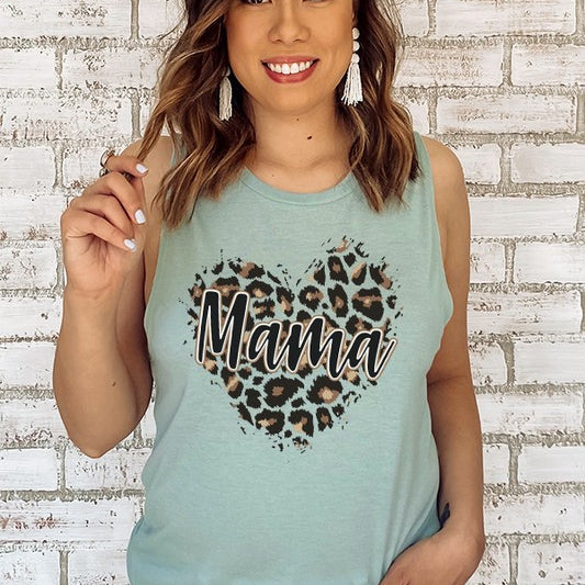 Mama Leopard Heart Muscle Tank Top