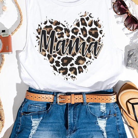 Mama Leopard Heart Muscle Tank Top