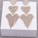 Rhinestone Double Heart Drop Earring