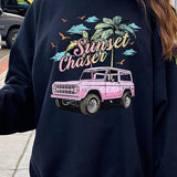 Sunset Chaser Bronco Graphic Fleece Sweatshirts