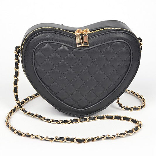 Quilted Heart Shape Swing Crossbody Bag