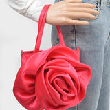 Oversize Satin Flower Top Handle Soft Clutch