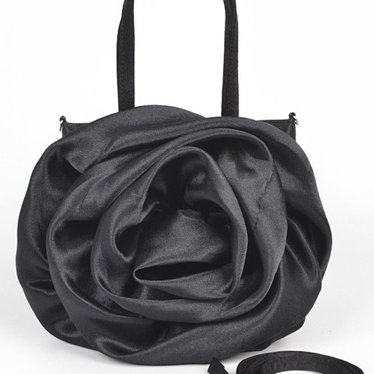 Oversize Satin Flower Top Handle Soft Clutch