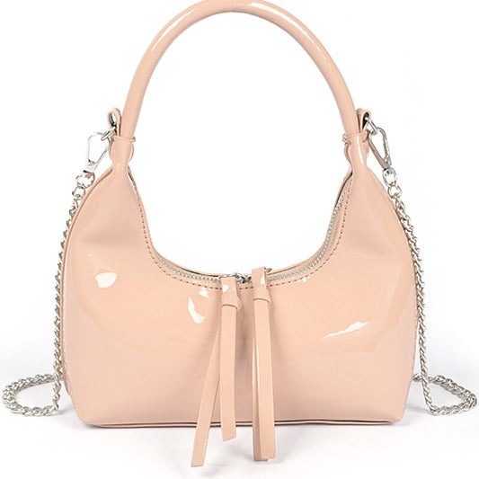 Patent Faux Leather Top Handle Convertible Bag