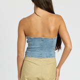 BUTTON FRONT DENIM BUSTIER TOP