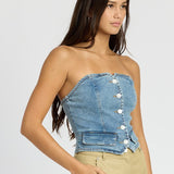 BUTTON FRONT DENIM BUSTIER TOP