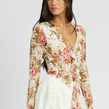 FLORAL PRINT BLOUSE WITH RUFFLE DETAIL