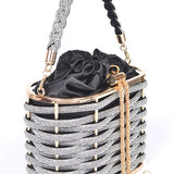 Weaved Rhinestone Basket Box Clutch