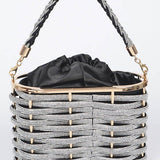 Weaved Rhinestone Basket Box Clutch