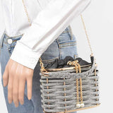 Weaved Rhinestone Basket Box Clutch