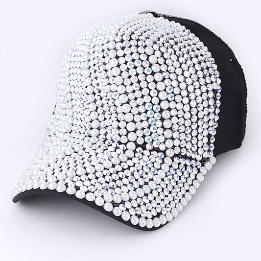 Pearl Crystal Embellished Fashion Cap