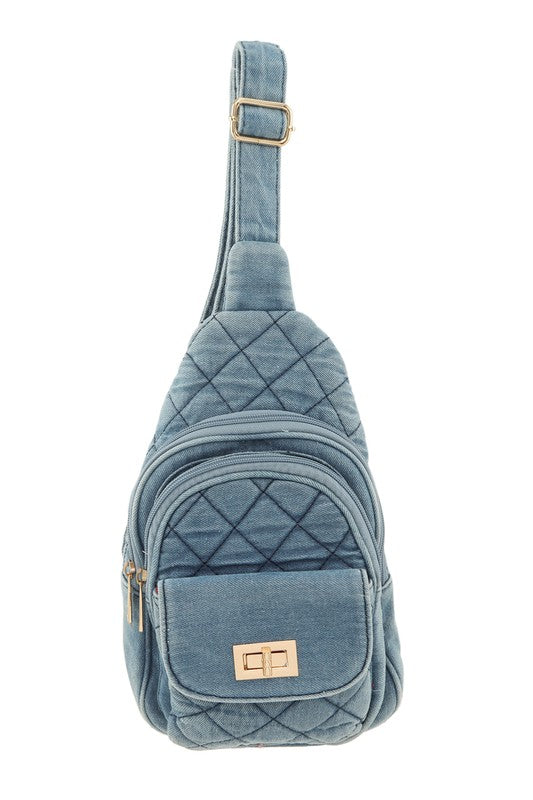 Quilt Pattern Denim Sling Bag