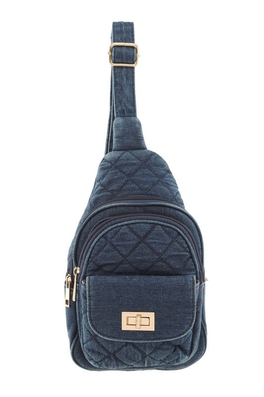 Quilt Pattern Denim Sling Bag