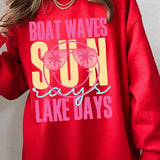 Boat Waves Sun Rays Graphic Fleece Sweatshirts