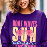 Boat Waves Sun Rays Graphic Fleece Sweatshirts