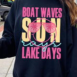 Boat Waves Sun Rays Graphic Fleece Sweatshirts