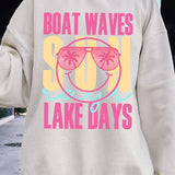 Boat Waves Sun Rays Graphic Fleece Sweatshirts