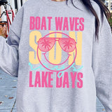 Boat Waves Sun Rays Graphic Fleece Sweatshirts